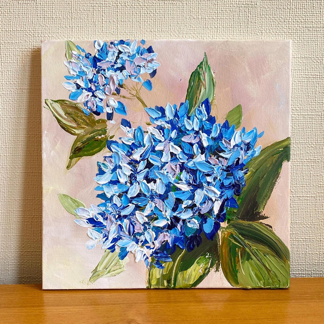 Hydrangea Original Painting on Canvas Blue Flower 3d Textured Floral ...