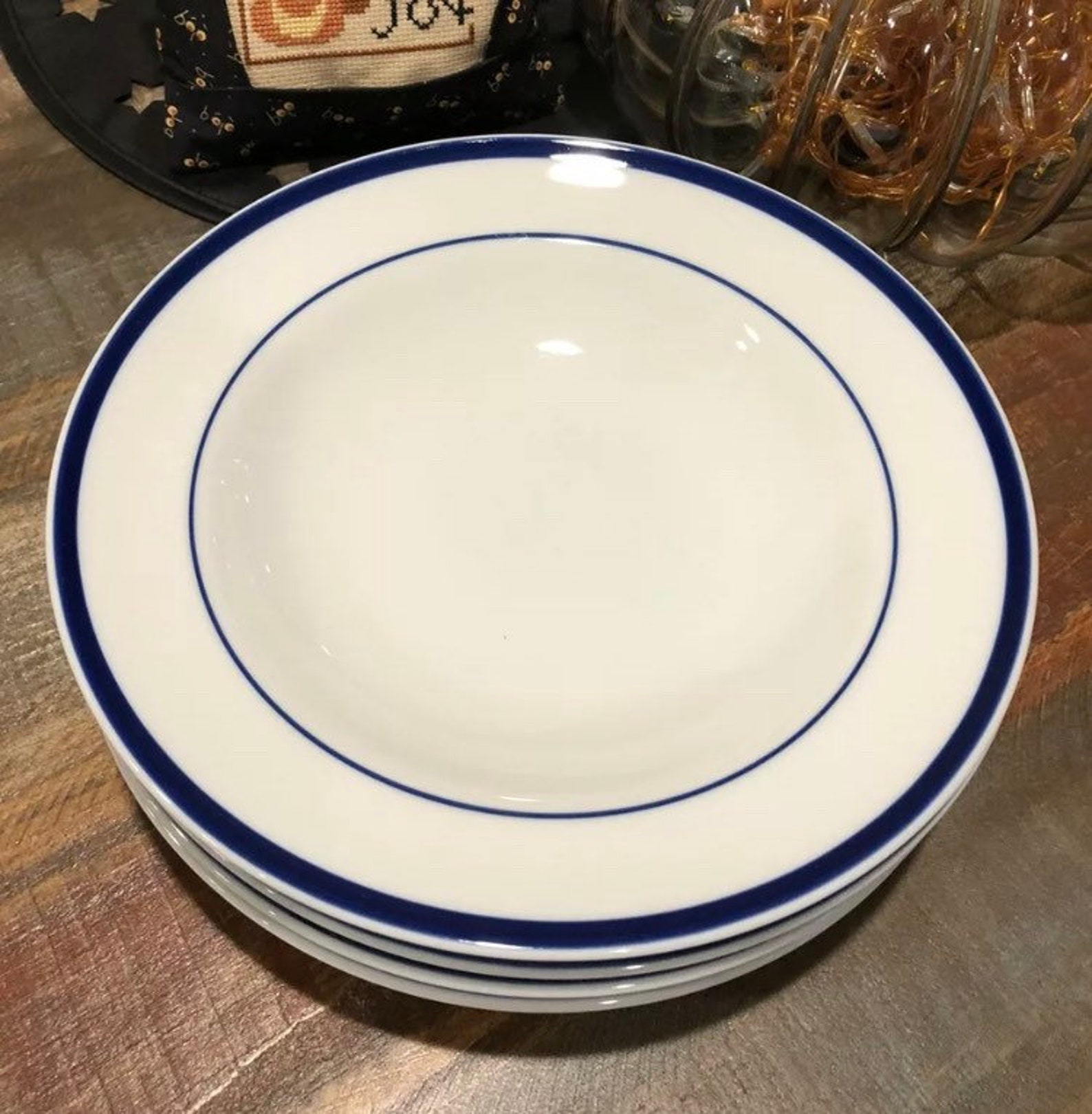 5 Williams Sonoma BRASSERIE 9 Blue Rim Soup/Pasta Bowls Etsy