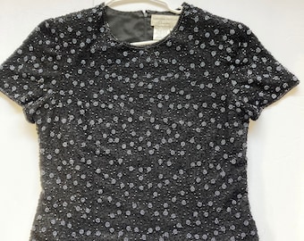 Adrianna Papell Occasions Silk Black Beaded Evening Formal Top Blouse