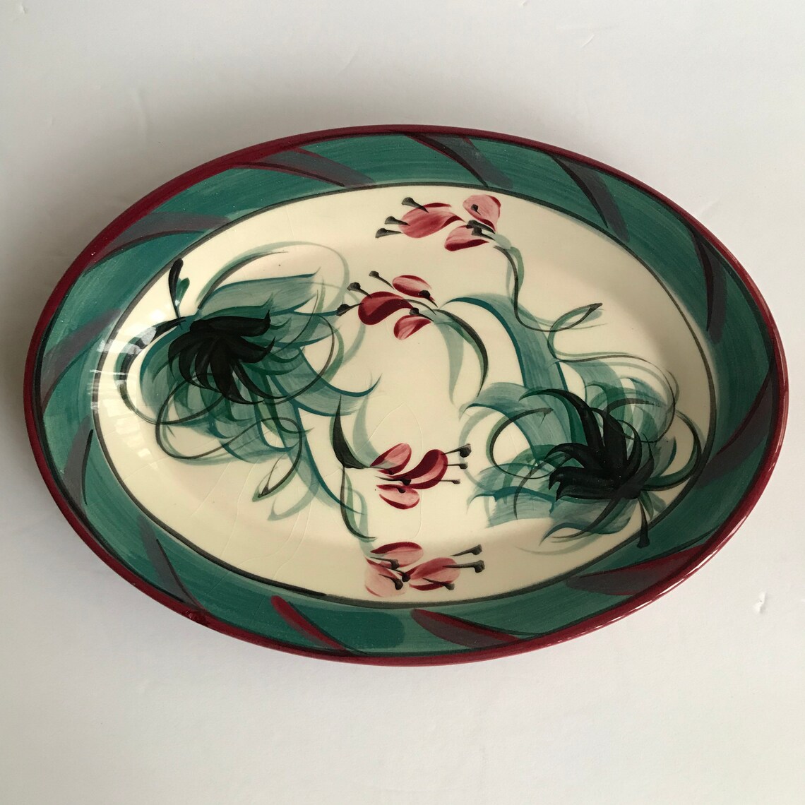 GAIL PITTMAN Red Grapevine 11 Oval Serving Platter Signed Etsy