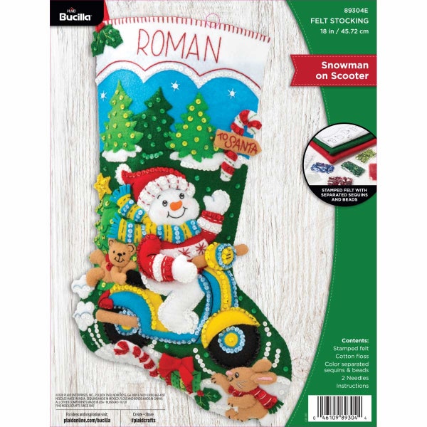 Bucilla Snowman on Scooter Felt Stocking Kits # 89304 E - *NEW/UNOPENED*