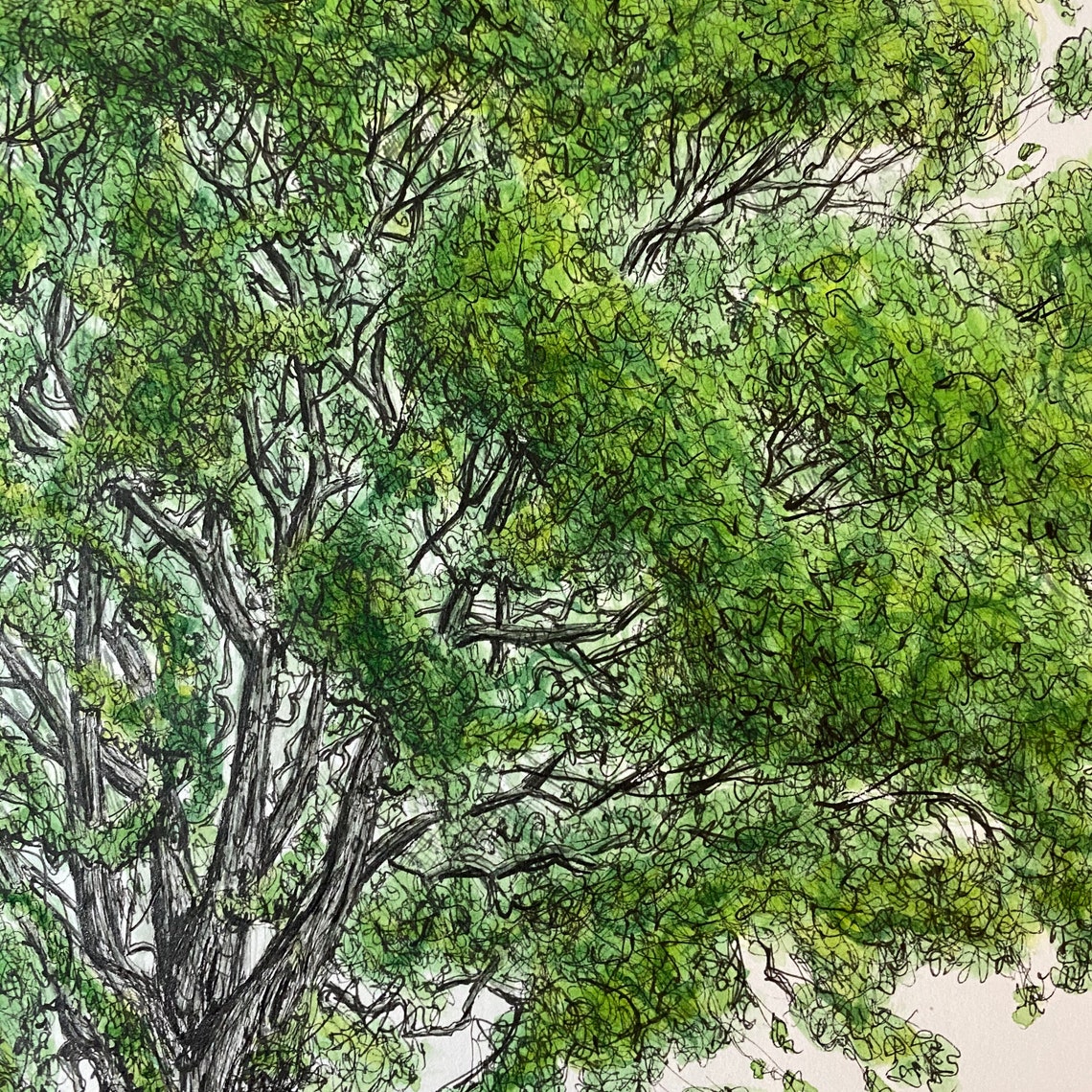 Eiche Original Tinte und Aquarell Kunstwerk. Große Landschaft | Etsy