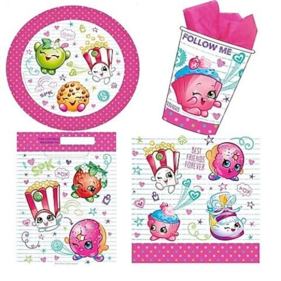 SHOPKINS 40 Piece Party Pack Plates Cups Loot Bags Napkins