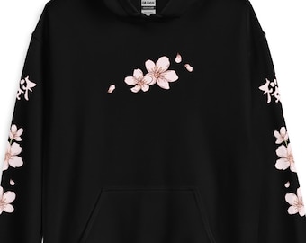 Sakura Sleeve Print Hoodie, Cherry Blossom Sweatshirt, Pink Kawaii Hoodie, Kawaii Cute Clothes, Sakura Hoodie, Japanese Aesthetic Hoodie