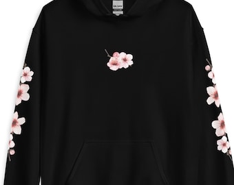 Cherry Blossom Hoodie, Sakura Sleeve Print Hoodie, Japanese Aesthetic Hoodie,Streetwear,Flower Hoodie,Sakura Hoodie,Sakura Sweatshirt,Unisex
