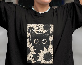 Cat Shirt, Gift For Cat Lover, Van Gogh Cat Shirt, Black Cat tee, Funny Cat shirt, Ladies Shirts, Van Gogh Sunflowers Shirt