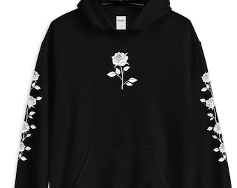 Black/White Rose Hoodie, Flower Hoodie, Aesthetic Clothing, Grunge Hoodie, Grunge Clothing, Tumblr Hoodie, Kawaii Hoodie, Oversized, Unisex