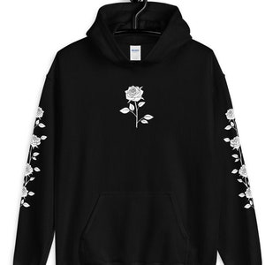 Bluza z kapturem czarno-biała róża, bluza z kapturem w kwiaty, odzież estetyczna, bluza z kapturem Grunge, odzież Grunge, bluza z kapturem Tumblr, bluza z kapturem Kawaii, ponadgabarytowe, unisex