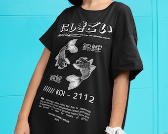 Koi Fish Camisa Koi Fish Camisa estética Japonesa Street Wear Camiseta japonesa Luck Shirt Aesthetic Clothing Alt Clothing Unisex Heavy Cotton
