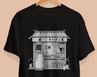 Cat Lover shirt, Ramen Shop Tee, Japanese Cat Shirt, Cute Animal Graphic Top, Kitty Design Apparel, Kawaii, Japanese noodle shop, Japan