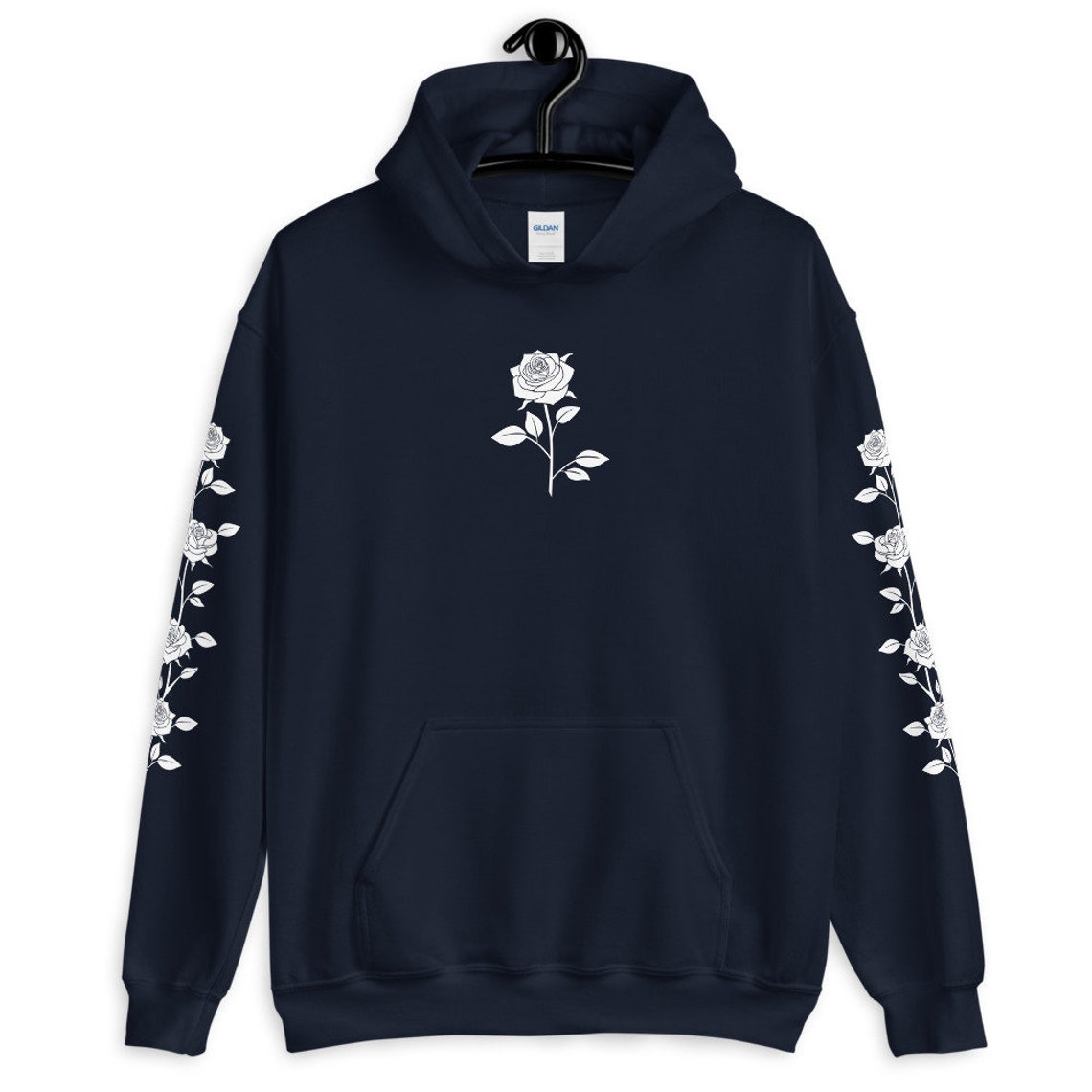 Black/White Rose Hoodie Flower Hoodie Aesthetic Clothing | Etsy