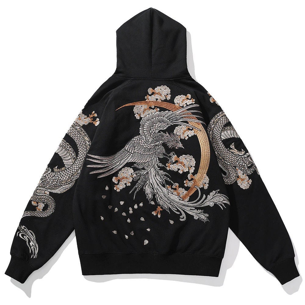 Phoenix Embroidered Full Zip Hoodie Dragon Embroidered Zip up - Etsy