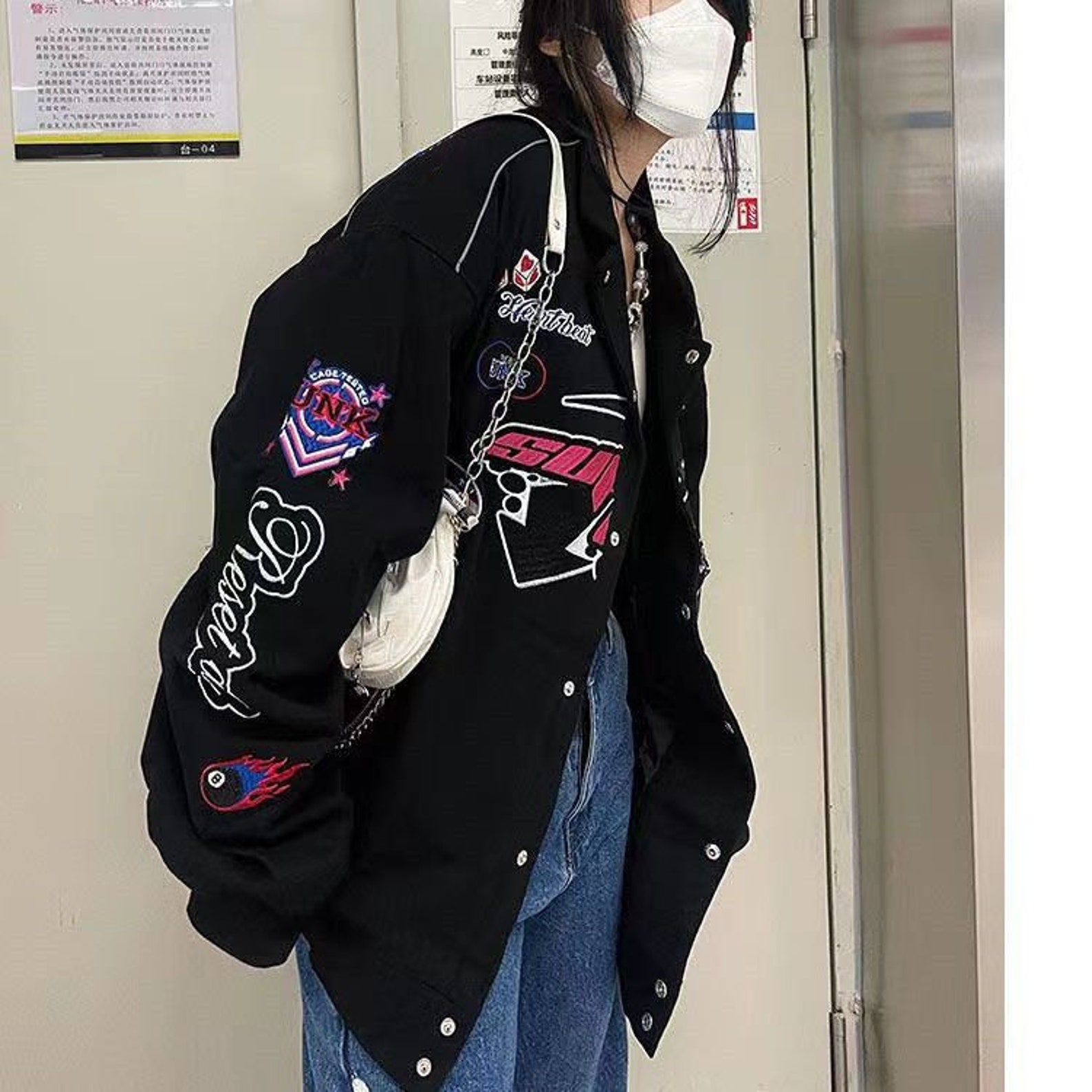 Y2k Colorful Women Bomber Jacket Retro Embroidered Bomber Etsy