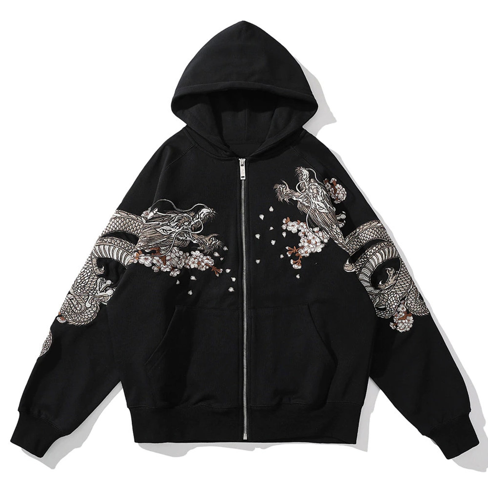 Phoenix Embroidered Full Zip Hoodie Dragon Embroidered Zip up - Etsy