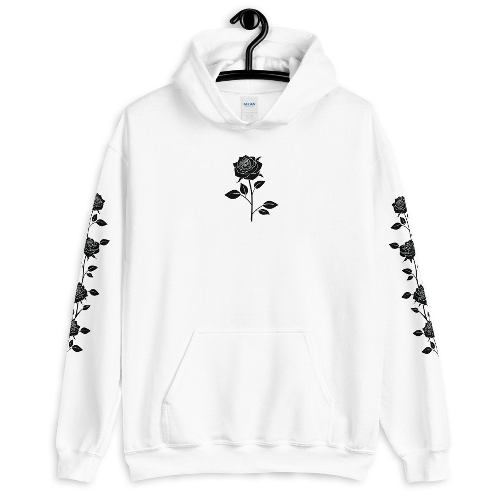 Black/white Rose Hoodie Flower Hoodie Aesthetic Clothing | Etsy