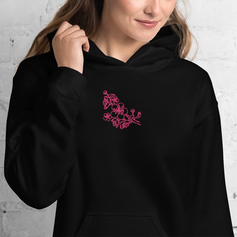 Sakura Blossom Embroidered Hoodie Cherry Blossom Hoodie Pink Etsy