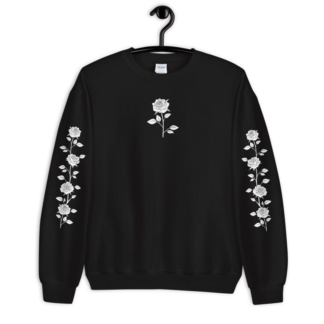 Black/white Rose Sweatshirt Grunge Sweatshirt Goth Clothing - Etsy