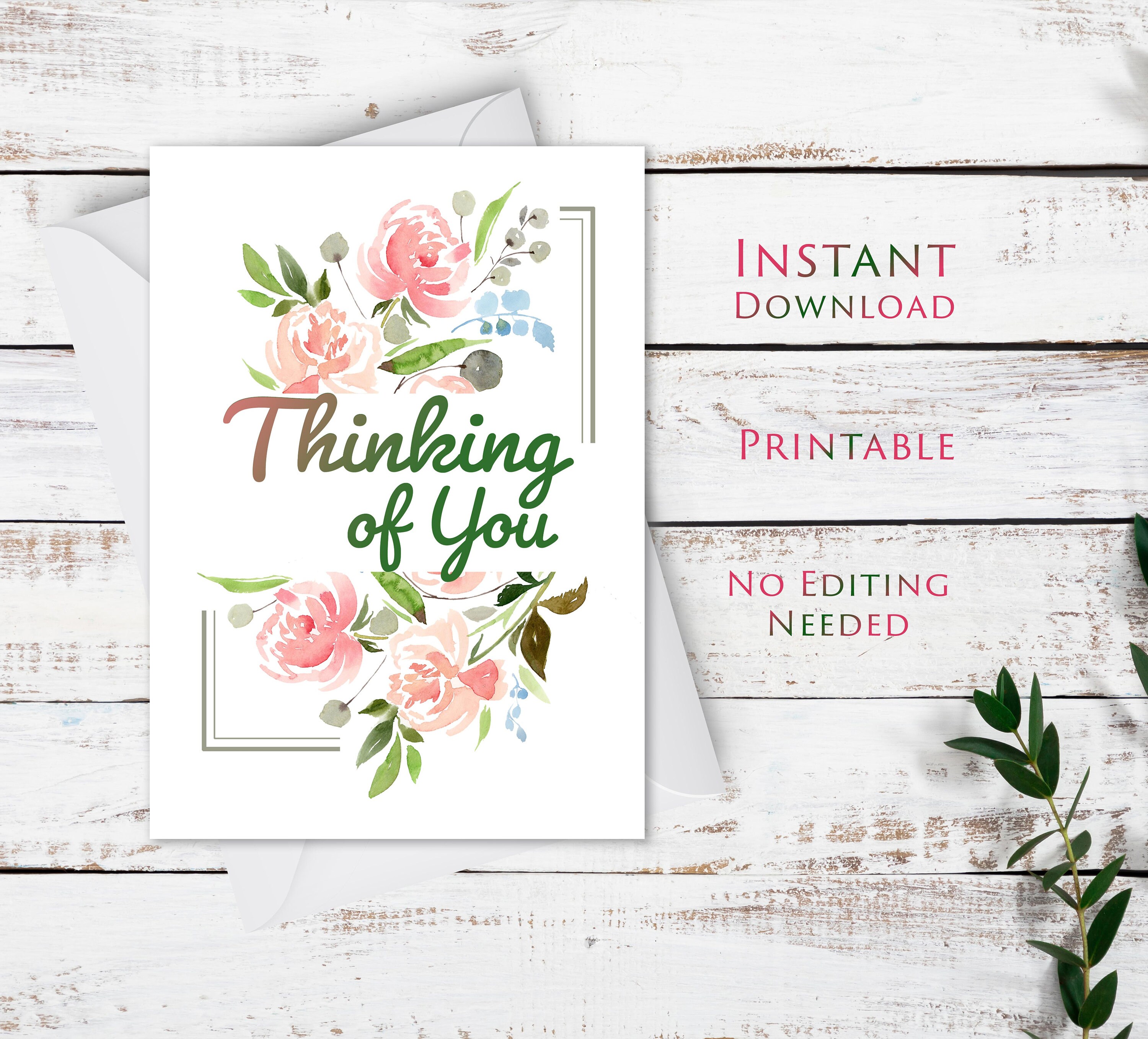 Printable Floral Thinking of You Card (digital Download) - Etsy