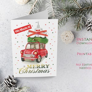 Cartolina di Buon Natale divertente stampabile, Download istantaneo, Ce l'abbiamo fatta, Macchina rossa, Albero di Natale, Purhell, Carta igienica, Maschera, Scheda digitale PHH07