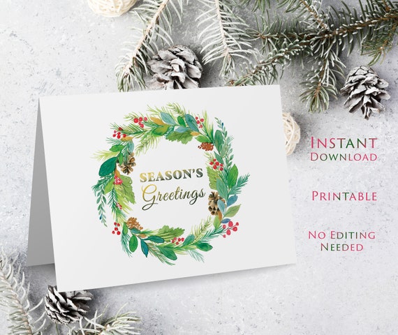 Printable Season's Greetings Card, Instant Download