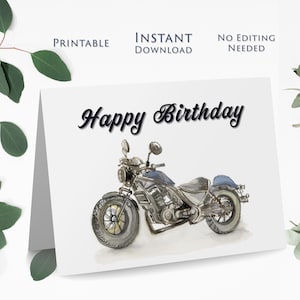 Cartão de feliz aniversário para motocicleta imprimível, download instantâneo, cartão de motocicleta, cartão digital, distância social, cartão de felicitações PHB04