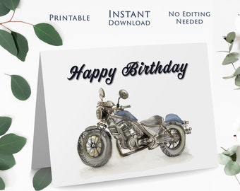 Printable Motorcycle Happy Birthday Card, Instant Download,  Motorcycle Card, Digital Card, Social Distance, Greeting Card PHB04