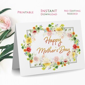 Tarjeta Floral Imprimible, Descarga Instantánea, Tarjeta Feliz Día de la Madre, Tarjeta Digital, Distancia Social, Tarjeta de Felicitación PMD01