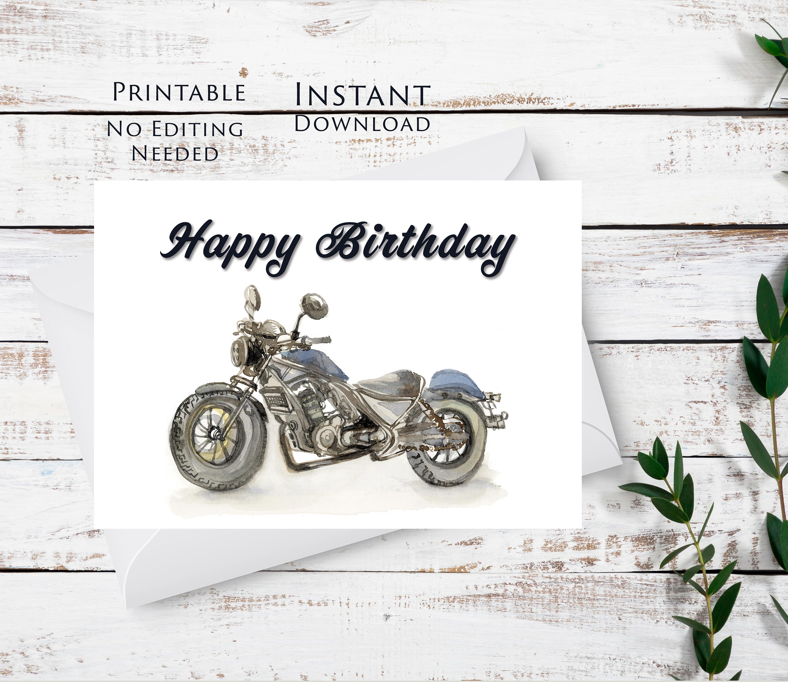 Printable Motorcycle Happy Birthday Card, Instant Download, Motorcycle ...