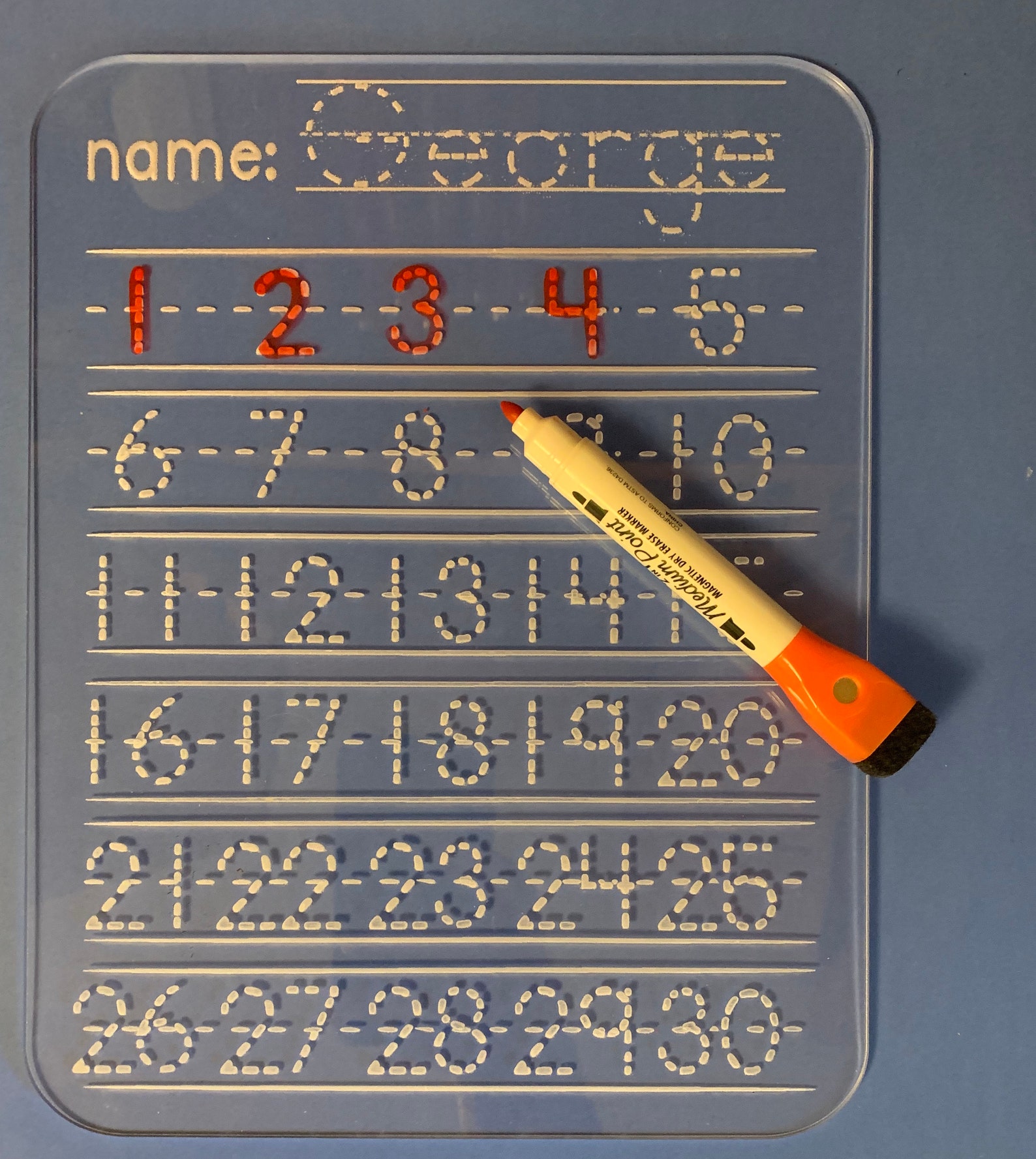 Dry Erase Numbers Tracing Board Customized First Name Etsy