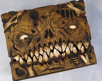 Handmade Zombie Book Box, Monstrous Grimoire, Horror Dice Box