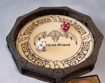 Dragon Print Wooden Dice Tray: RPG Gaming Accessory