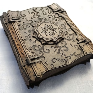 Magic Symbol Wooden Book Box: Floral Keepsake Jewelry Storage