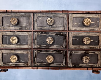 Handcrafted Wooden Tarot Deck Box with Hecate Symbol IN BLACK COLOR- Nine-Drawer Chest for Wiccan Gifts and Witch Decor