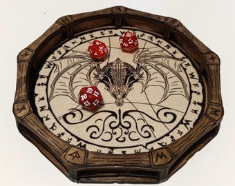 Dragon Print Wooden Dice Tray: RPG Gaming Accessories