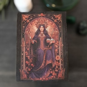Boîte de rangement en bois pour cartes de tarot Lenormand Carte de tarot grande prêtresse