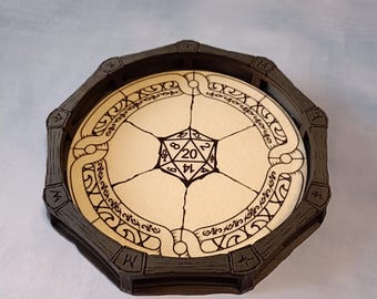 Handmade Wooden Dice Rolling Tray: Fantasy Gaming Accessory with Dragon Print
