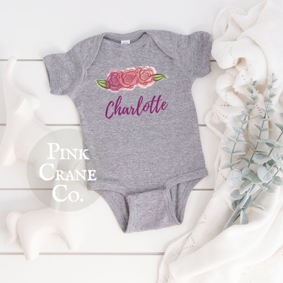 Personalized Flower Onesie Baby Floral Onesie Name Onesie Etsy