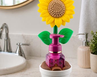 Sunflower Foaming Soap Holder | Fits Standard Foaming Bottles | Bathroom Decor | 3D Printed Soap Dispenser Stand | Gift for Her |