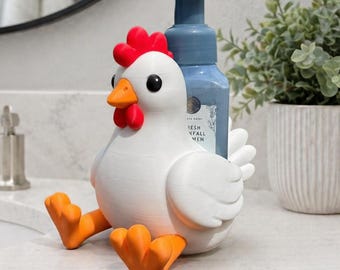 Chicken Soap Holder for Foaming Soap | Cute Farmhouse Bathroom Decor | Fits Standard Foaming Soap Bottles | 3D Printed Soap Stand |