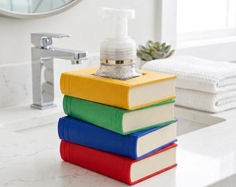 3D Printed Book Stack Soap Dispenser Holder | Farmhouse Bathroom Decor