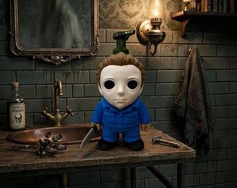 Spooky Slasher Foaming Soap Pump Holder | 3D Printed Horror Movie Inspired Bathroom Decor | Fits Standard Foam Soap Bottles