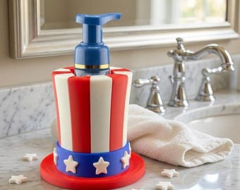 Patriotic Soap Holder | Red White Blue Americana Decor, 3D Printed Foam Soap Stand
