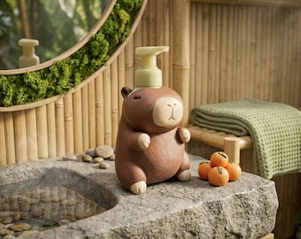 3D Printed Capybara Soap Holder | Cute Animal Lotion Pump & Soap Dispenser | Bathroom Decor Novelty Gift for Capybara Lovers