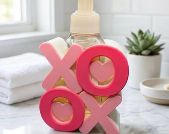 Valentine XO Soap Holder | Decorative Foaming Soap Stand | Fits Standard Foaming Hand Soap Bottles | Bathroom or Kitchen Decor