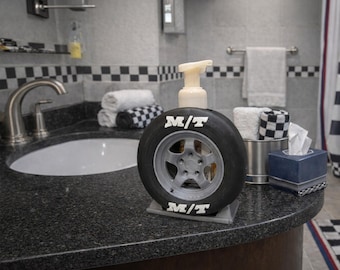 Drag Tire Soap Holder | Racing Bathroom Decor | Tire Soap Dispenser Holder | Fits Standard Foaming Soap Bottles | Car Lover Gift