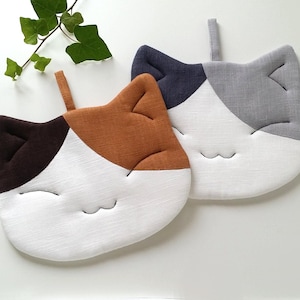Linen pot holders, cat pot holders, kitchen, gift idea, linen
