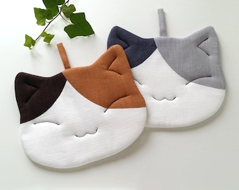 Presine in lino, presine a forma di gatto, cucina, idea regalo, lino