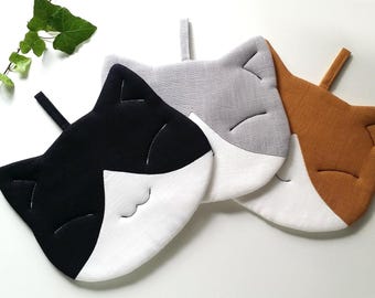 Linen pot holders, cat pot holders, kitchen, gift idea, linen