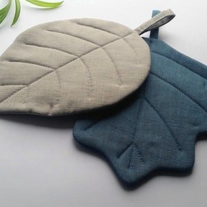 Linen pot holders in many colors, set of 2 leaves, leaves, kitchen, gift, linen colors