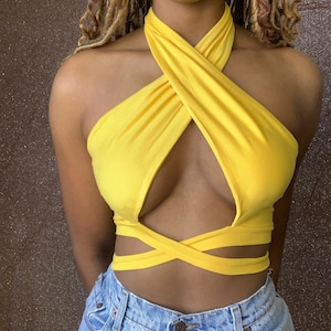 Criss cross Tie Back Sleeveless Halter Crop Top Summer Halter Top Viscose Doubled Lined Crop Top